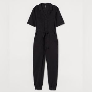 NWT H&M Black Cotton Twill Short Sleeve Jumpsuit Women’s Large